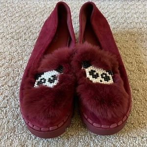 More Fa Burgundy Suede Plush Top Panda Loafers